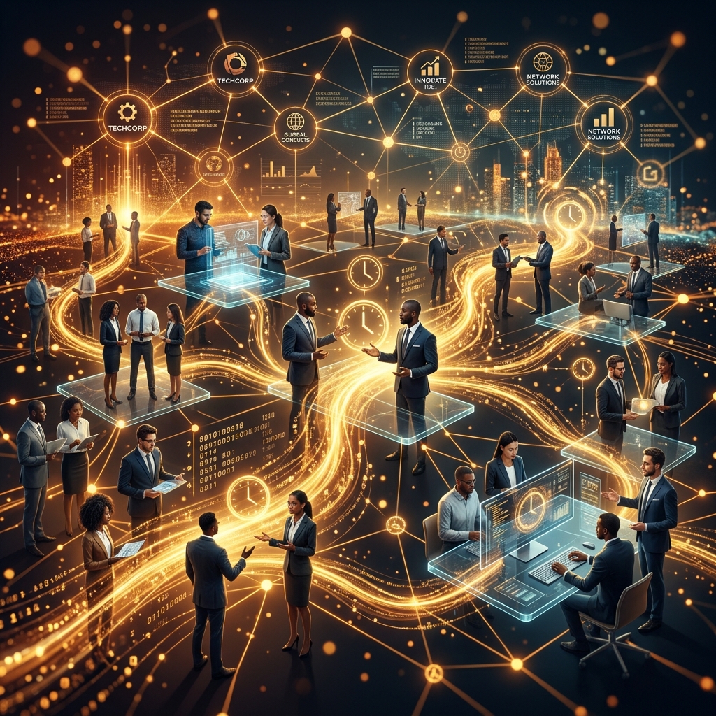 Professionals connected through a neural network of knowledge sharing — the Abundance Model